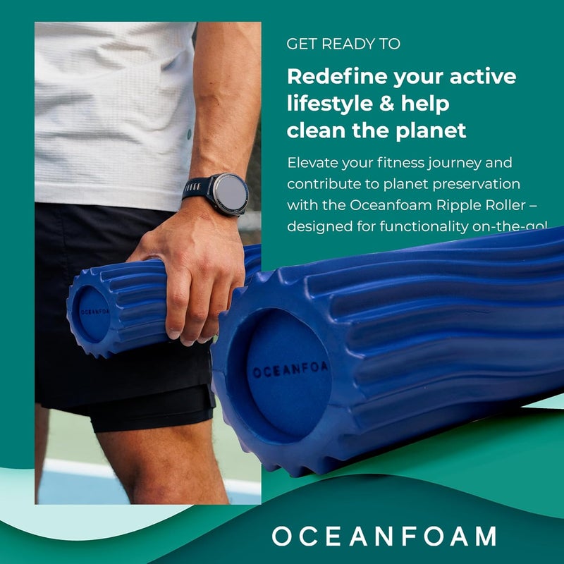 Oceanfoam Ripple Travel Foam Roller (11" x 3.35") Firm Mini Foam Roller for Physical Therapy, Deep Tissue Massage, Back Pain - High Density, Ergonomic Wave Textured - Yoga, Exercise (Royal Blue) - Image 2
